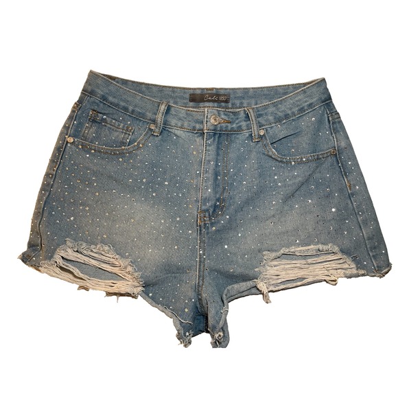 Cabi 1850 High Rise Rhinestone Distressed Festival Jean Shorts - 7‎ - Picture 1 of 5